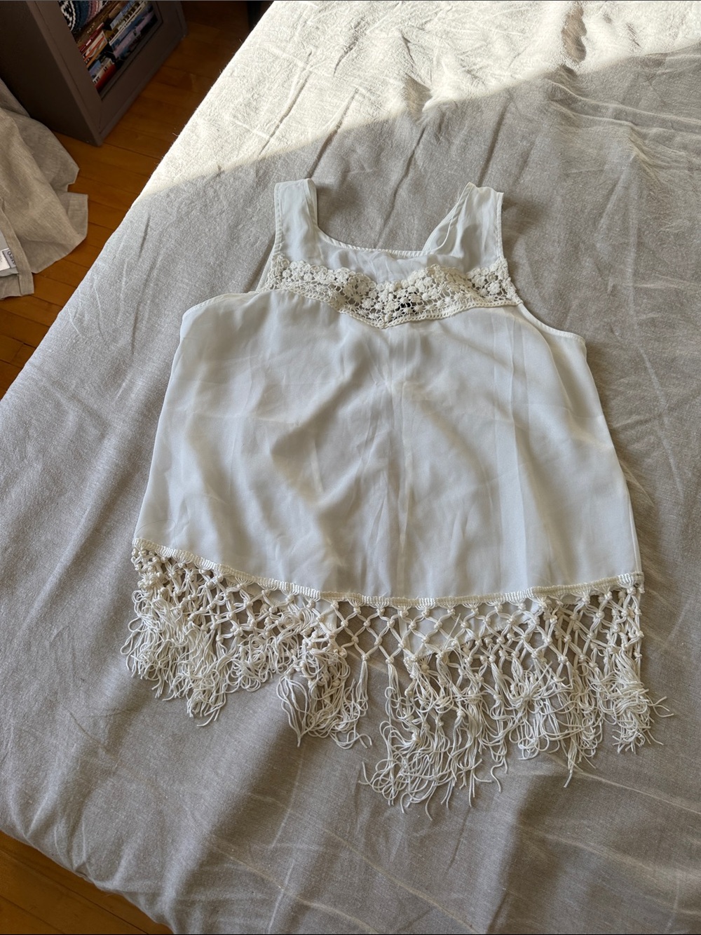 Sleeveless White Crochet-Trim Tank Top